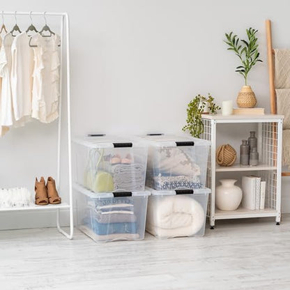 IRIS USA 72 QT Plastic Storage Box with Lid and Latches - 8 Pack - BPA-Free, See-Through Organizing Solution, Durable Nestable Stackable Containers, Secure Pull Handle - Clear - size: 72 Qt, style: 8 Pack