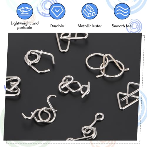 8 Pack Brain Teaser Puzzles Metal Wire Ring with Pouch, C Style - style: C Style