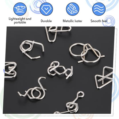 8 Pack Brain Teaser Puzzles Metal Wire Ring with Pouch, C Style - style: C Style