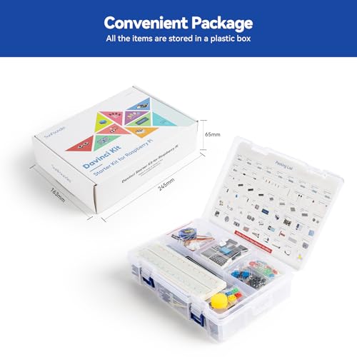 SunFounder Da Vinci Starter Kit for Raspberry Pi 5 4B 3B B+ 400, Zero 2 W, Python C Java Scratch Node.js, Online Tutorials & Video Courses for Beginners & Experts (Raspberry PI NOT Included)