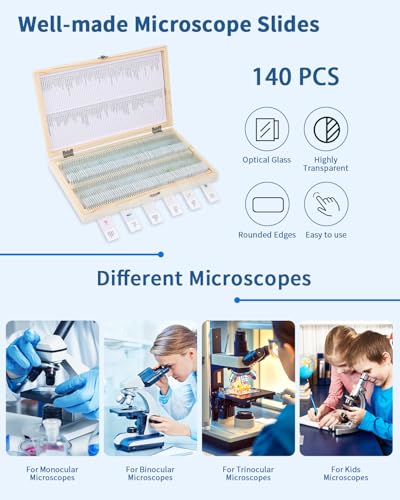 140-Pcs Microscope Slides with Specimens,Plant, Animal, Algae,etc,Educational Microscope Slides and Covers for Young Scientists,Perfect for Biology Class and Experiments - style: 140pcs