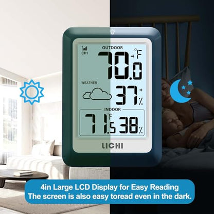 Indoor Outdoor Thermometer Wireless Weather Station, Internal External Thermometer Hygrometer, Home Batteryoperated Temperature Humiditymonitors330 Feet (About 100 Meters) Backlight Display (Blue) - color: Blue