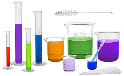 EISCO Ultimate Plastics Kit - 15 Piece Science Lab Set - Includes 5 Polypropylene Beakers, 4 Polypropylene Graduated Cylinders, 5 Disposable LDPE Pipettes & Nylon Cleaning Brush - size: 5.1 x 13 x 5.1 inches
