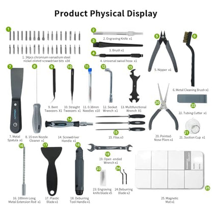 Creality 3D Printer Tool Kit, 74 Pcs in 1 3D Printing Tool Kit Includes Deburring Tool, Nozzle Cleaning Kit, Screwdriver Kit, Removal/Assembly Tools, 3D Printer Tool Wrap Kit Pro for All Printers