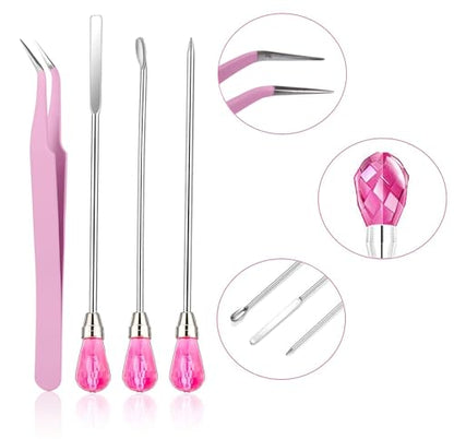 11 Pcs Silicone Resin Mold Tools Set Stirring Needle Spoon Tool Tweezers Precision Kit, Anti-Static Electronics Tweezers Set for Resin Art Crafts,Jewelry Making,DIY Epoxy Casting Molds-Rose Red & Pink - color: Pink