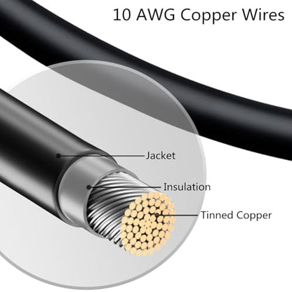 20 Feet 10 AWG Solar Extension Cables Fitted with Connectors - size: 20FT 10AWG