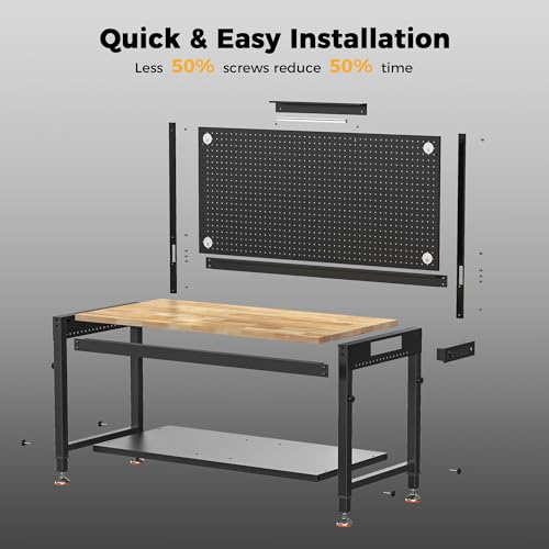 CAMMOO 48x24 Inch Garage Work Bench with Storage, Pegboard & Power Strip (Pack of 2) - size: 48-Inch (Pack of 2)