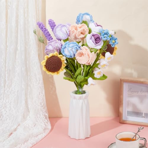 INFUNLY Mixed Bouquet Crochet Kits for Beginners Complete Flower Bouquet Crochet Kits for Adults Starters with Instruction and Video Tutorials Crochet Kit Gift for Mother's Day Wedding Birthday - style: Mixed Flowers