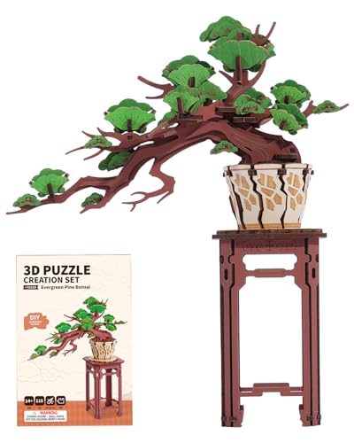 3D Wooden Puzzle for Adults - Evergreen Pine Bonsai, DIY Wood Model Kit, Creative Craft Kit, Unique Gift and Home Decor for Nature Lovers (115PCS)
