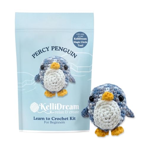 KelliDream Magic Circle Tool Inclusive Learn to Crochet Kit for Beginners; Step-by-Step Video Tutorials; All Supplies to Make Cute Amigurumi (Penguin) - color: Penguin