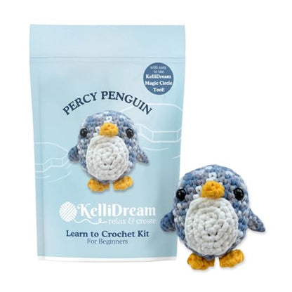 KelliDream Magic Circle Tool Inclusive Learn to Crochet Kit for Beginners; Step-by-Step Video Tutorials; All Supplies to Make Cute Amigurumi (Penguin) - color: Penguin