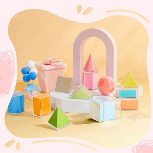 Faccito 12 Pcs 12 Styles 2D & 3D Geometric Solids Math Manipulatives - style: 12 Styles
