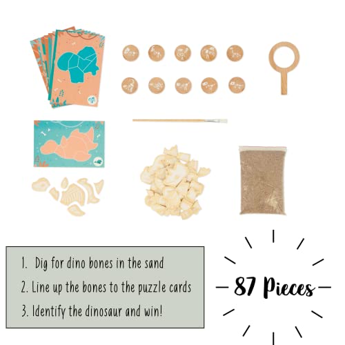 Janod Dino - Dinosaur Dig Puzzle Game - Excavate The Prehistoric Skeleton Pieces to Complete The Puzzle Cards - Reusable - Ages 4-8 Years - J05832