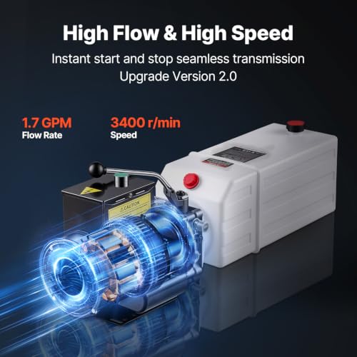 VEVOR 10 Quart Hydraulic Pump, 2.2KW Hydraulic Dump Trailer Pump Single Acting, 3200 PSI Max Relief Pressure, 1.7 GPM Flow Rate, AC220-240V Hydraulic Power Unit Car Lift (Vertical Installation) - size: 6 Quart, style: Single Acting