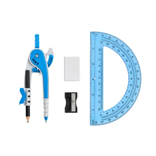 Unjoo Compass for Geometry Set, 6 Inch Protractor, Clear Plastic (Blue) - color: Blue