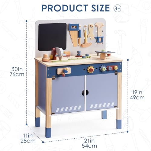 ROBOTIME Kids Wooden Tool Bench Set Large Storage Space Gift for Age 3+