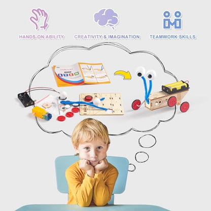 5-in-1 STEM Kit for Kids Ages 6-8 8-10, Wood Robot Building Science Kits