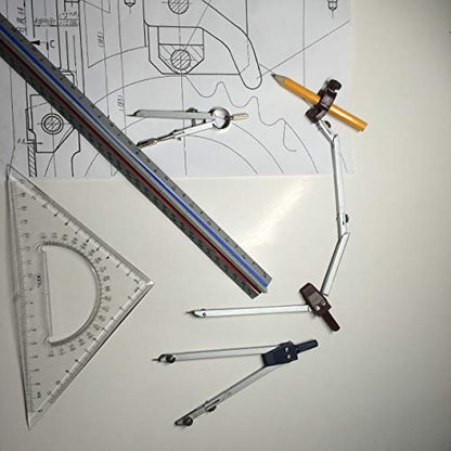 NEWSOURCE Metal Geometry Drawing Compass Drafting Kit, Engineering & Architecture School Tool Set with Set Square, Protractor, Erasing Shield and More, Net Weight 8.5Oz