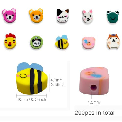 ZSFLZS Mixed Animal Polymer Clay Beads, 200PCS Animal Polymer Beads for Bracelet Making, Piglet Puppy Kitten Rabbit Chick, Clay Bead Charms for Jewelry Making, Necklace, Earring Making - color: animal