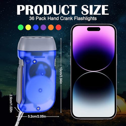 Treela 36 Hand Crank Flashlights,Red, Blue, Purple, Orange, Yellow, Green - color: Red, Blue, Purple, Orange, Yellow, Green