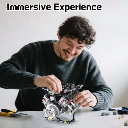 V8 Mini Engine Model Kit that Runs Building Sets with Motor, APP Control technic & Light, Car Mechanic Engineering Collectible for Adults Boys 14+