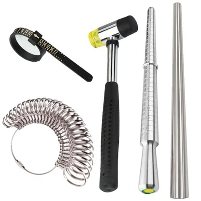 Ring Sizing and Repair Kit，Solid Aluminum Mandrel, Solid Premium Steel Ring Mandrel Hammerable Round Mandrel，Jewelry Mandrel and Mallet. Ring Size Fixer Repair Set - color: 5 items