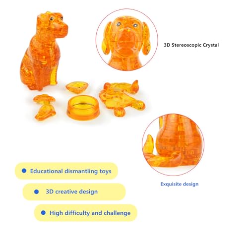 3D Crystal Dog Puzzle, Crystal Puzzle Brainteasers for Puzzlers Ages 16 and Up, 41PCS(Orange) - color: Orange-dog