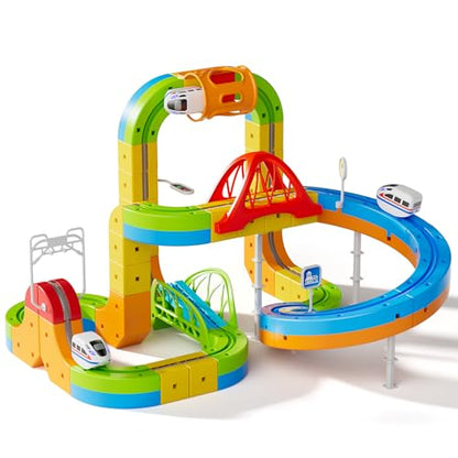 Electric Train Set, 3D Cube Track-DIY Rail Cube Block Kit - size: 92pcs+1 Car