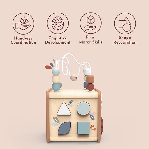 SPEEDY MONKEY Wooden 5-in-1 Activity Cube | Bead Maze & Shape Sorter - color: 5-in-1 Cube