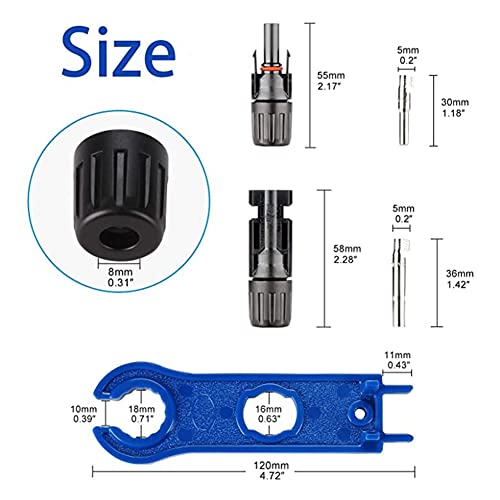 5 Pairs Solar Connectors M-C-4 Male/Female IP67 Waterproof Solar Panel Cable Connectors with Spanners - color: 5pair MC4+1pair Spanner