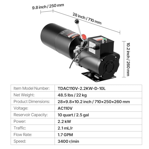 Vevor 110V 10 Quart Hydraulic Power Unit Automotive Hydraulic Pump Dump Trailer Vehicle Mounted Lifter Auto Shop Repair Car Lift Power Unit for Two and Four Post Lift Auto Hoist - size: 10 Quart, style: Single Acting