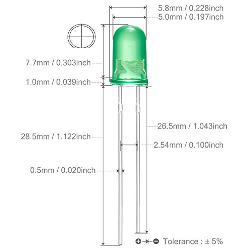 CHANZON 100 pcs 5mm Blinking Green LED Diode Lights 1.5Hz Flashing - color: G) Diffused Green (100pcs)