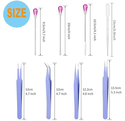 11 Pcs Silicone Resin Mold Tools Set Stirring Needle Spoon Tool Tweezers Precision Kit, Anti-Static Electronics Tweezers Set for Resin Art Crafts,Jewelry Making,Epoxy Casting Molds-Rose Red & Purple - color: Purple