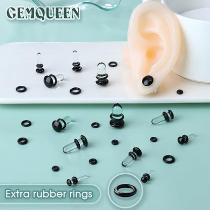 GEMQUEEN 24 Pcs 0.5mm Increments Glass Ear Stretching Kit Hypoallergenic - color: Black, size: 24pcs|1.6mm-7mm(14g-1g)