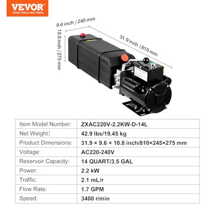 Mophorn Hydraulic Pump 2950 PSI 60HZ Hydraulic Power Unit 3 HP 220V Hydraulic Power Pack for 2 & 4 Post Lifts Car Lift Hydraulic Power Unit with 3.5 Gallon Reservoir - size: 14 Quart, style: Single Acting