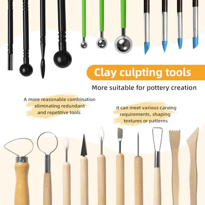 Mepubby 38 Pcs Pottery Tools & Air Dry Clay Tools Kit – Modeling Tools Set for Carving, Shaping, Molding & Crafting – Ideal for Polymer Clay, Ceramic, Air Dry Clay – for Beginners, Hobbyists, Artists