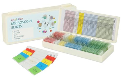 Microscope Slides with Specimens for Kids, 60 Lab-Grade Prepared Microscope Slides, Animal/Plant/Microbe/Tissue Samples, STEM Biology Kit for Homeschool, Classroom Labs & Science Education - size: Ages 8+