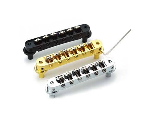 Guyker Tune-O-Matic Roller Saddle Bridge - String Space 10.5mm Guitar Bridges with Post Hole 4.2mm Replacement Compatible with Les Paul LP SG 6 String Electric Guitar GM015, Black - color: GM015, Black