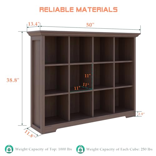 OSCHF 12-Cube Open Bookcase with Base, 3-Tier Wooden Bookshelf, Walnut - color: Walnut, size: 12-Cube