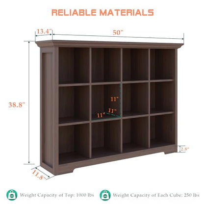 OSCHF 12-Cube Open Bookcase with Base, 3-Tier Wooden Bookshelf, Walnut - color: Walnut, size: 12-Cube