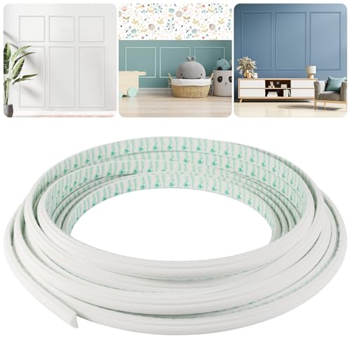 Peel and Stick Wall Molding Kit, 49.2FT x 0.91" EVA Flexible Trim for Interior Walls Projects, Self-Adhesive Peel and Stick Crown Trim for Wainscoting Panels and Decorative Wall Panels - size: 49.2FT x 0.9'' W