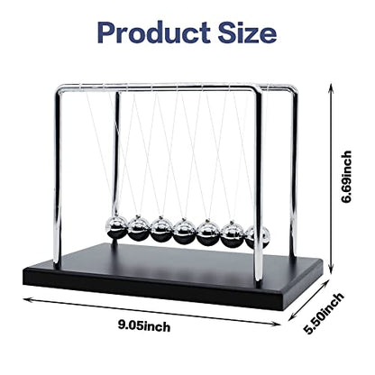 Large Newtons Cradle Pendulum with 7 Balls, 9 inch Newtons Cradle Balance Balls, Science Physics Desk Decoration, Office Home Desk Decoration, Calm Down Fidgets (Black Wooden Base) - size: Large - 7 Balls