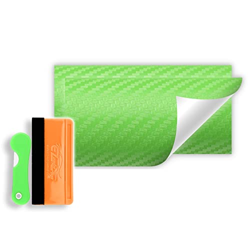 2Pcs 5"x10" Green 3D Carbon Fiber Textured Vinyl Wrap Compatible with Chevy Bowtie Emblem Overlay Matte Sticker Sheet Film Decal Front Rear Free Tool Kit - color: Green