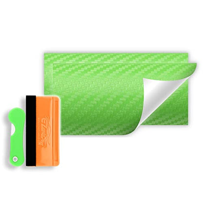 2Pcs 5"x10" Green 3D Carbon Fiber Textured Vinyl Wrap Compatible with Chevy Bowtie Emblem Overlay Matte Sticker Sheet Film Decal Front Rear Free Tool Kit - color: Green
