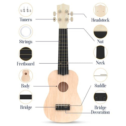 DIY Ukulele Kit - Build Your Own Guitar with 21-Inch Soprano Ukelele Kit, Includes 33 Pieces Make Your Own Ukulele Acoustic Guitar DIY Projects
