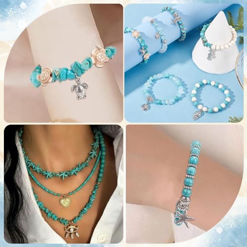 SUNNYCLUE 1 Box 217Pcs Turtle Beads Starfish Beads Boho Sea Turtle Starfish Shell Charm Bulk Summer Hawaii Ocean Charms Turquoise Loose Spacers for Jewelry Making Kits DIY Craft Supplies - color: Boho Styles Beads Kit-5