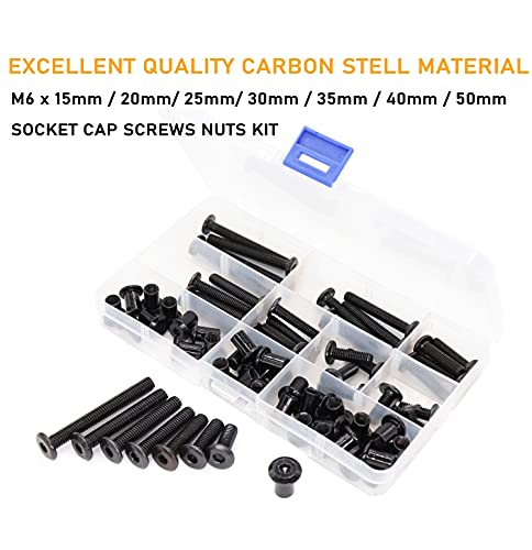 Black M6 Hex Drive Socket Cap Bolts Kit, binifiMux 35-Set Allen Head Countsunk Furniture Crib Bolts Nuts Kit, M6x15mm/ 20mm/ 25mm/ 30mm/ 35mm/ 40mm/ 50mm - size: 15mm/20mm/25mm/30mm/35mm/40mm/50mm 70pcs