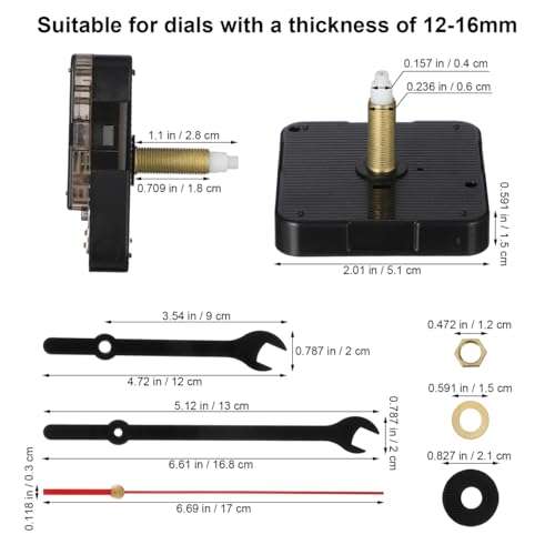 Wall Clock Mechanism Replacement, Wrench Hands and Motor Kit, Long Shaft Quartz Movements for Thick Dials, Battery Operated DIY Parts for Clock Making, Thread Length 19 mm (3/4 in) - color: Black 2