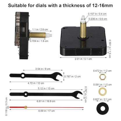 Wall Clock Mechanism Replacement, Wrench Hands and Motor Kit, Long Shaft Quartz Movements for Thick Dials, Battery Operated DIY Parts for Clock Making, Thread Length 19 mm (3/4 in) - color: Black 2