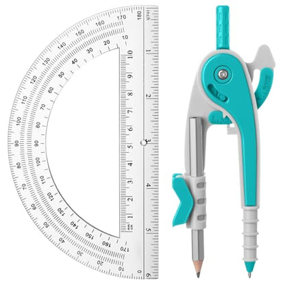 Eboot Student Geometry Math Set, Drawing Compass and 6 in, Turquoise - color: Turquoise